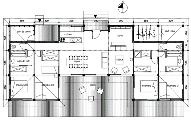 plan maison kit teck 144m2, avec terrasse